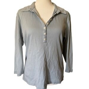 GAP Button Down‎ Polo Shirt 3/4 Sleeve Collared Top Casual Comfy Blue L